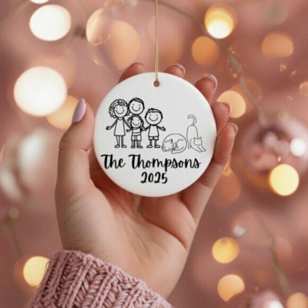 Custom Family 2025 Christmas Ceramic Ornament